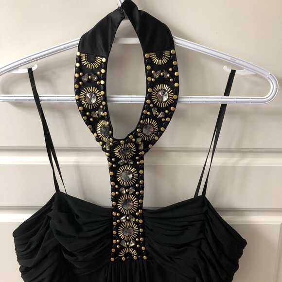 Laundry by Shelli Segal maxi dress black halter style embellished beaded size 8 - Picture 2 of 4